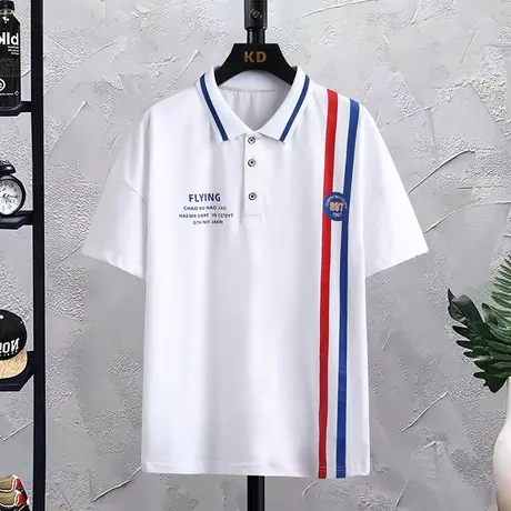 男士夏季Polo衫短袖男2023新款夏季潮条纹半袖短袖t恤翻领上衣服商品大图