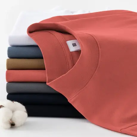 重磅纯棉t恤男士长袖半高领内搭打底衫中领全棉秋衣小衫纯色体恤商品大图