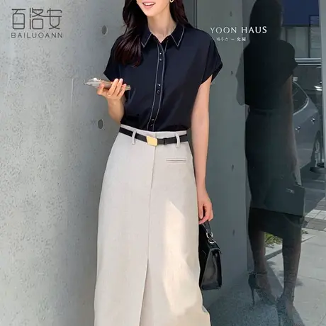百洛安短袖通勤衬衫女设计感气质简约百搭OL衬衣宽松显瘦上衣女夏图片