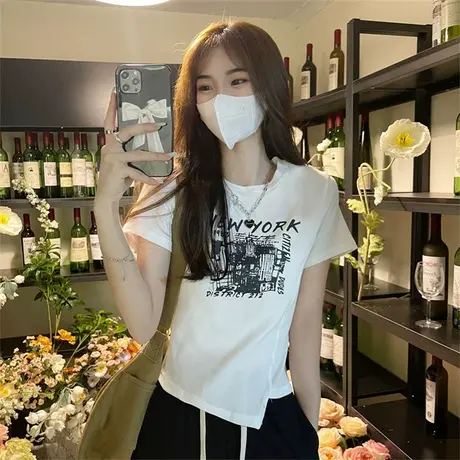 辣妹风设计感短款T恤夏季2024新款不规则别致小众ins短袖上衣女潮商品大图