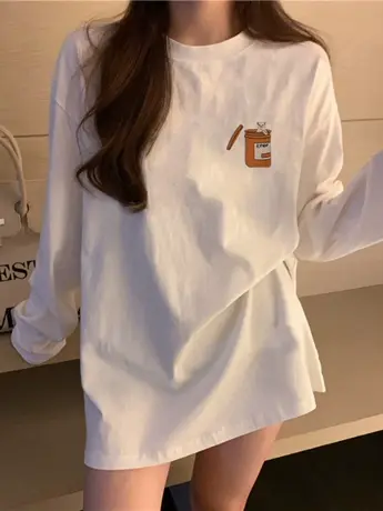 白色仿棉内搭打底衫女2023新款秋冬季美式加绒长袖t恤上衣可外穿商品大图