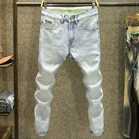 夏天浅色2024新款牛仔裤男士修身弹力小直筒裤高端时尚简约长裤子商品大图