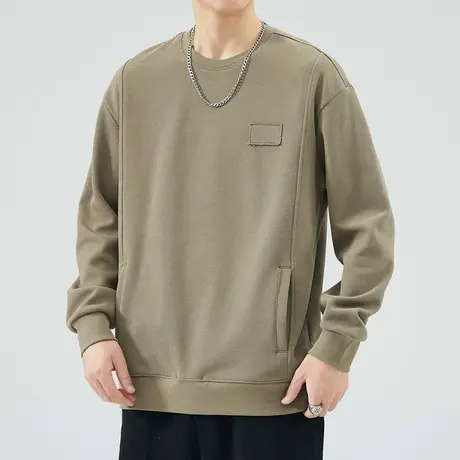 春天男款设计感重磅圆领卫衣外套春秋款高端纯色长袖上衣春季男装商品大图