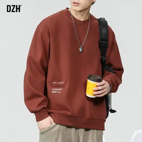 男士圆领卫衣春秋男潮牌红色上衣打底衫2024新款男生美式外套男装商品大图