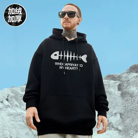 oversize帽衫简约胖子宽松加绒加厚加肥加大连帽卫衣男2024秋冬款图片