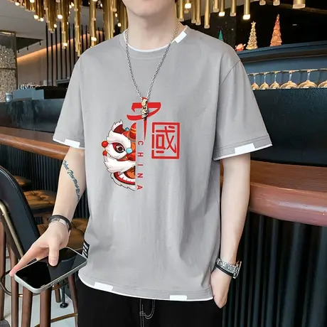短袖t恤男夏季潮流纯棉半袖衣服潮牌青少年薄款运动休闲体恤男装商品大图