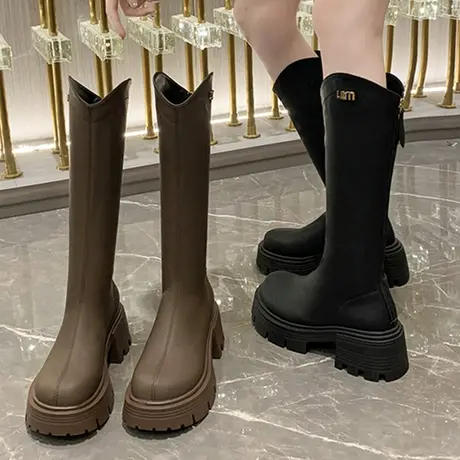 厚底长筒靴女靴子2023新款秋冬时尚小个子不过膝瘦瘦高筒骑士靴商品大图