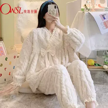 珊瑚绒睡衣女秋冬季加厚加绒公主风甜美家居服套装商品大图