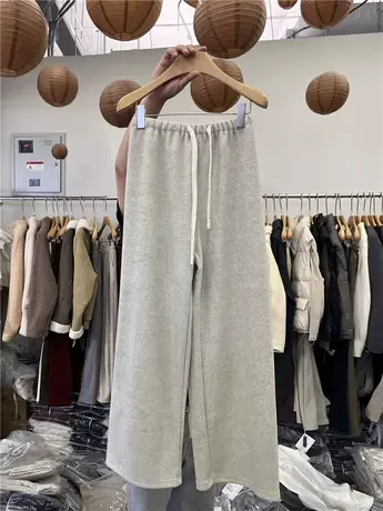 2023冬季新款松紧腰加绒休闲裤女韩版高腰显瘦宽松百搭抽绳直筒裤图片