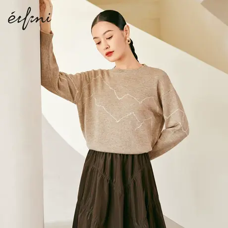 【商场同款】伊芙丽2021冬季新款韩版圆领套头针织衫女1CA433081商品大图