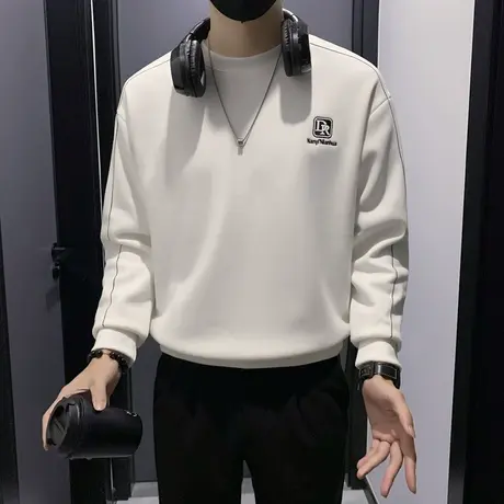 秋冬加绒卫衣男2023新款ins宽松加厚简约字母印花长袖打底体恤衫商品大图