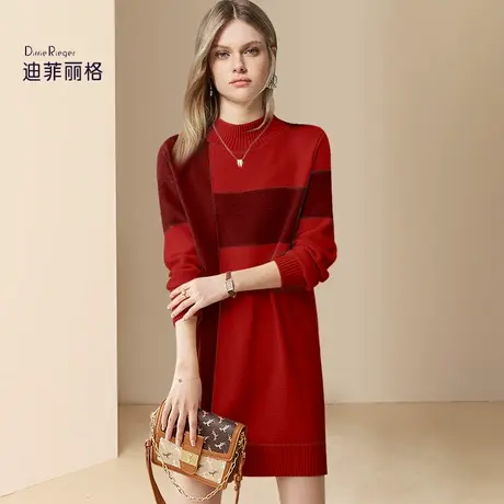 迪菲丽格早春名媛红色针织连衣裙女2024新款休闲百搭宽松毛衣裙子图片