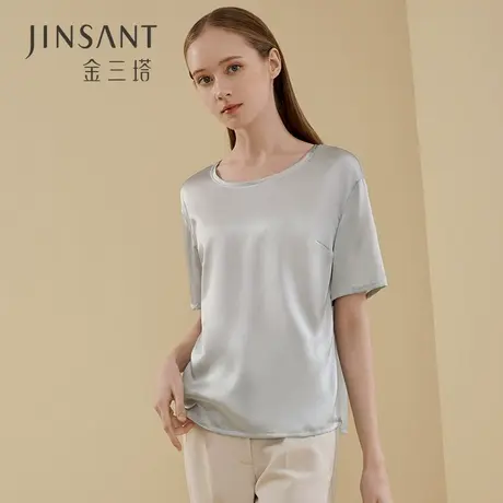 金三塔新款 真丝T恤女纯色短袖圆领打底衫女真丝可外穿小衫图片
