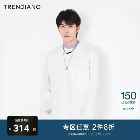 TRENDIANO潮牌官方新款秋冬休闲时尚肌理刺绣字母无帽卫衣男士商品大图