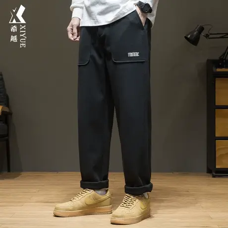 希越雪尼尔春季重磅美式卫裤男宽松大码潮流百搭刺绣休闲直筒裤子商品大图