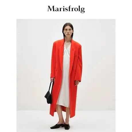 【商场同款】玛丝菲尔2024春季新款琥珀亮橙色中长款大衣毛呢外套商品大图