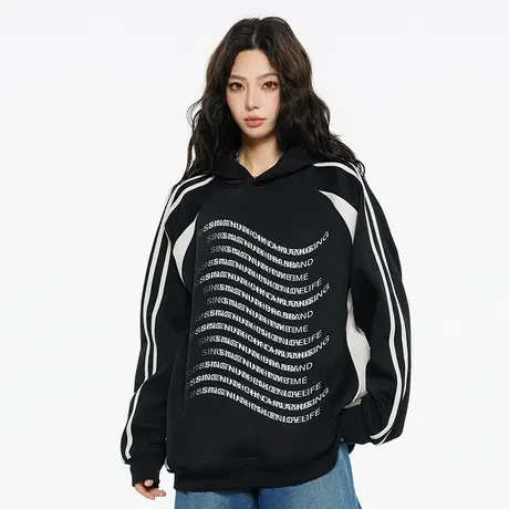 Nuthink美式高街直喷字母连帽插肩卫衣男潮加绒加厚宽松外套冬季商品大图