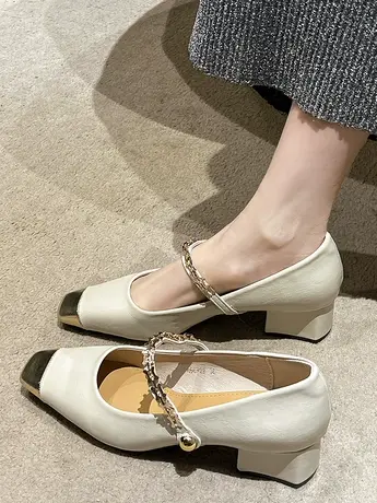 法式粗跟方头玛丽珍单鞋女鞋子2024年新款春秋季小香风气质晚晚鞋商品大图