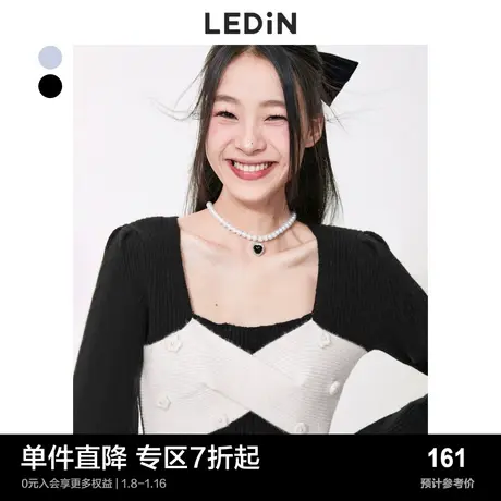 乐町纯欲线衫连衣裙春季女装裙子撞色长袖氛围甜美针织裙商品大图