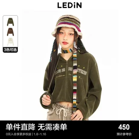 【商场同款】乐町复古学院风外套短款上衣连帽开衫卫衣C2BBD4129图片