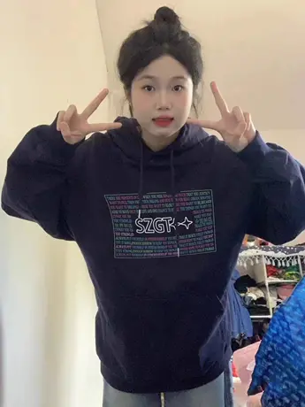 连帽卫衣女oversize美式复古春秋2024新款小众设计感连帽薄款外套图片