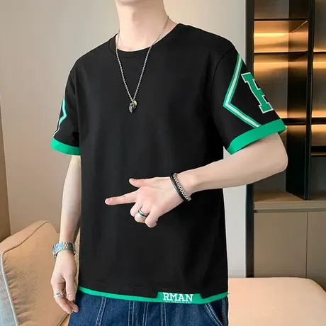 纯棉短袖T恤男士宽松休闲美式潮牌ins五分半袖情侣上衣服打底衫tx商品大图