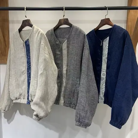 享永子【简约文艺】亚麻卫衣女春秋棉麻外套内有里衬文艺复古上衣图片