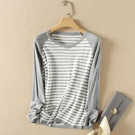 美丽诺羊毛春装女2024新款毛衣女宽松圆领套头上衣爆款针织打底衫图片