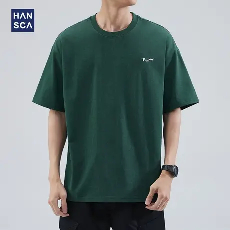 hansca 纯棉t恤短袖男宽松大码夏季美式复古休闲圆领印花半袖上衣商品大图