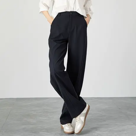 藏蓝色裤子弯刀裤女2024新款窄版香蕉裤镰刀裤休闲哈伦阔腿直筒裤商品大图