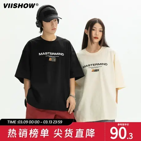 VIISHOW潮牌字母印花短袖T恤男士2024年夏季新款美式街宽松T恤商品大图