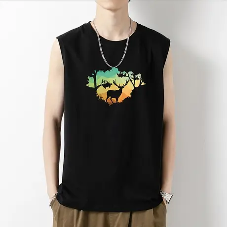 纯棉背心男士夏季外穿宽松运动篮球跨栏黑色坎肩健身宽肩无袖t恤商品大图