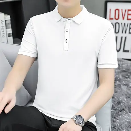 短袖t恤男装有领翻领保罗polo衫夏季上衣服纯色白色冰丝凉感半袖商品大图