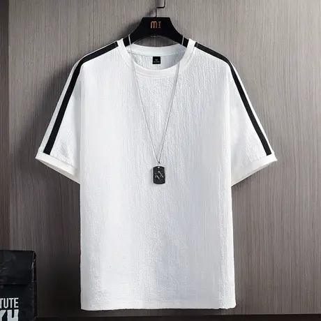 冰丝速干短袖t恤男士夏季撞色拼接半袖男简约百搭中国风圆领体恤T商品大图