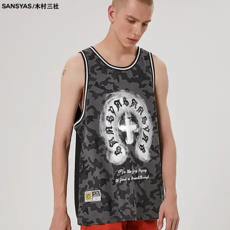 木村三社男装运动背心潮牌坎肩重磅ins潮夏季薄款无袖宽松T恤图片