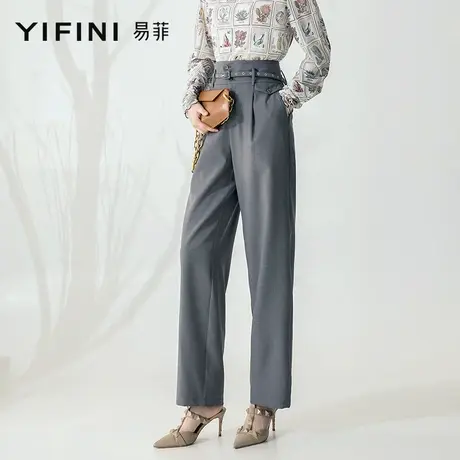 Yifini/易菲中高腰直筒裤女宽松长裤春秋新款女装通勤休闲裤商品大图