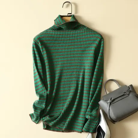 高领毛衣打底衫女2022年洋气秋冬新款修身内搭长袖条纹针织衫上衣商品大图