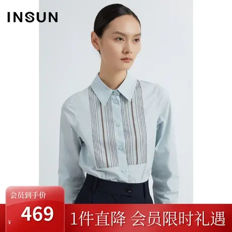 恩裳2023早春弹力平纹棉亲肤透气细金属链条点缀通勤衬衫商品大图