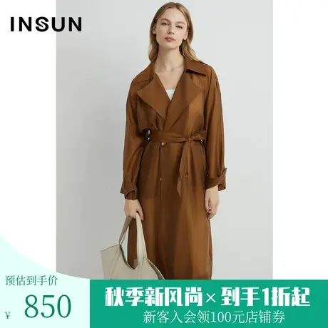 恩裳2023早春新品天丝混纺风衣外套女垂顺舒适经典卡其色图片