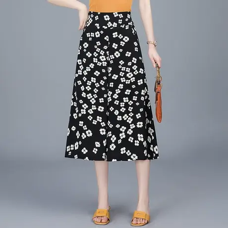 韩版时尚阔腿裤薄款裤裙碎花休闲裤宽松七分裤女夏季2023新款裤子商品大图