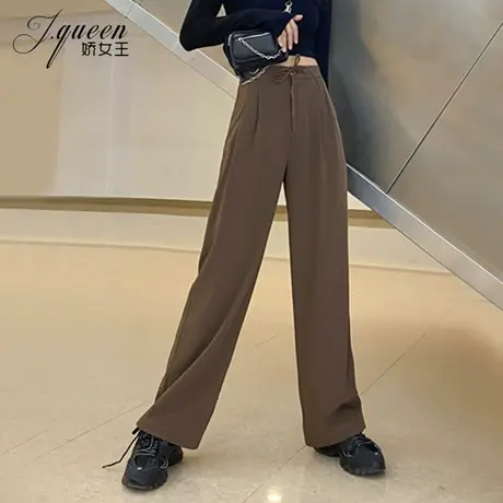 阔腿裤女高腰垂感2023秋季韩版系带百搭休闲裤宽松显瘦直筒长裤子商品大图