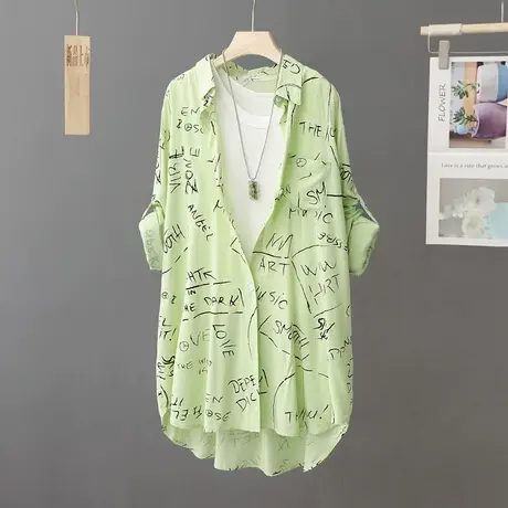 绿色防晒衬衫女薄衬衣2023夏季新款户外薄外套中长款防晒开衫宽松图片