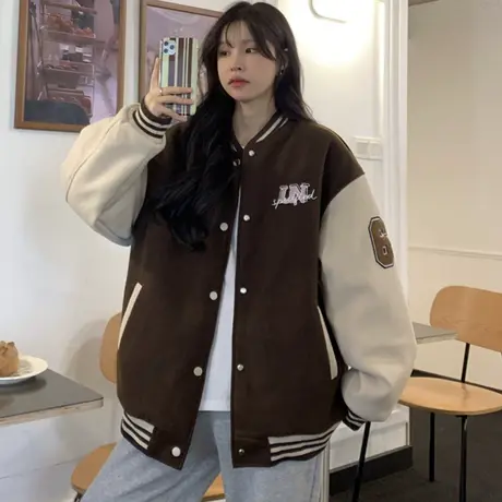 vintage外套女2022春秋小个子高级感上衣美式复古开衫棒球服潮ins图片