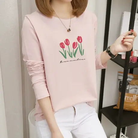 纯棉长袖t恤女韩版2022秋季新款字母印花潮牌宽松打底衫ins潮外穿图片