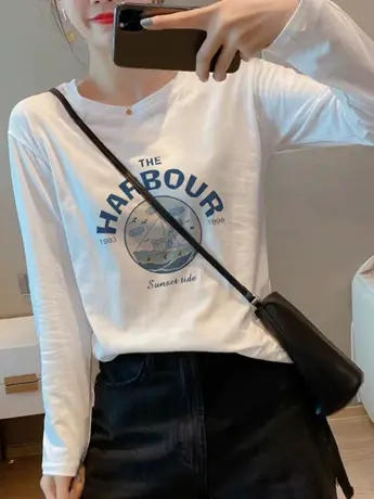 白色仿棉长袖t恤女秋冬季加绒时尚洋气时髦减龄内搭打底衫上衣服商品大图