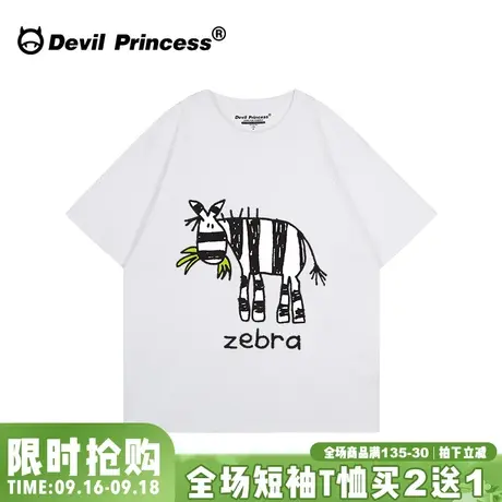 ulzzang小众卡通白色短袖t恤女宽松设计感正肩纯棉半袖上衣ins潮商品大图