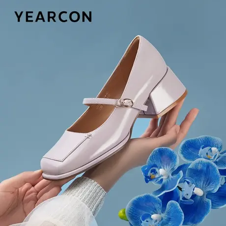 意尔康法式气质玛丽珍鞋2023秋季新款高跟方头百搭一字带浅口单鞋商品大图