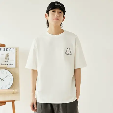 日系复古棒球t恤短袖男款衣服男生半袖白色潮牌潮流重磅体恤上衣图片