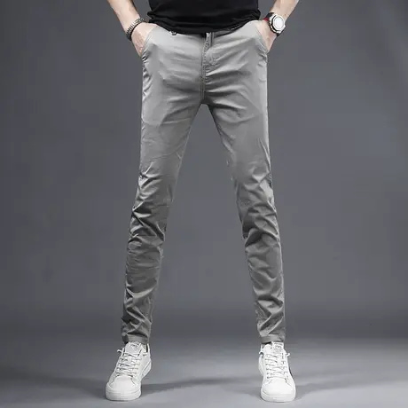 2023春夏新款男士休闲裤修身小脚卡其色薄款弹力百搭男装裤子纯色商品大图