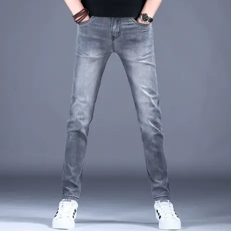 春夏男士新款牛仔裤子灰色简约修身百搭休闲小脚裤2023男潮牌棉弹商品大图